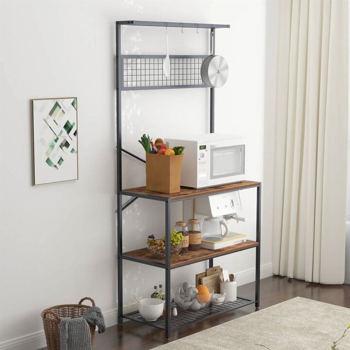 Hivvago Modern Metal Wood 4-Shelf Kitchen Baker's Rack Microwave Stand