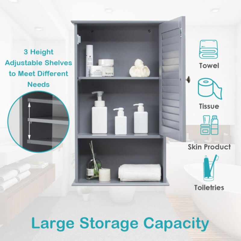 Hivvago Bathroom Wall Mount Storage Cabinet Single Door with Height Adjustable Shelf