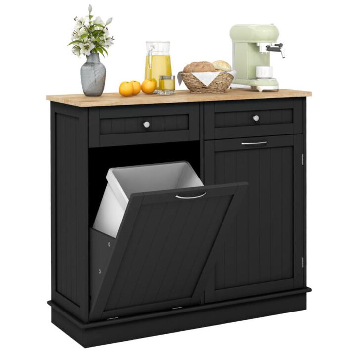Hivvago Rubber Wood Kitchen Trash Cabinet with Single Trash Can Holder and Adjustable Shelf