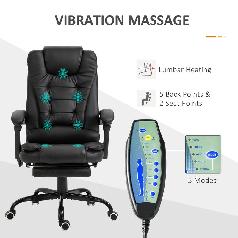 Black Executive Massager: 7-Point Vibrating High Back Office Chair