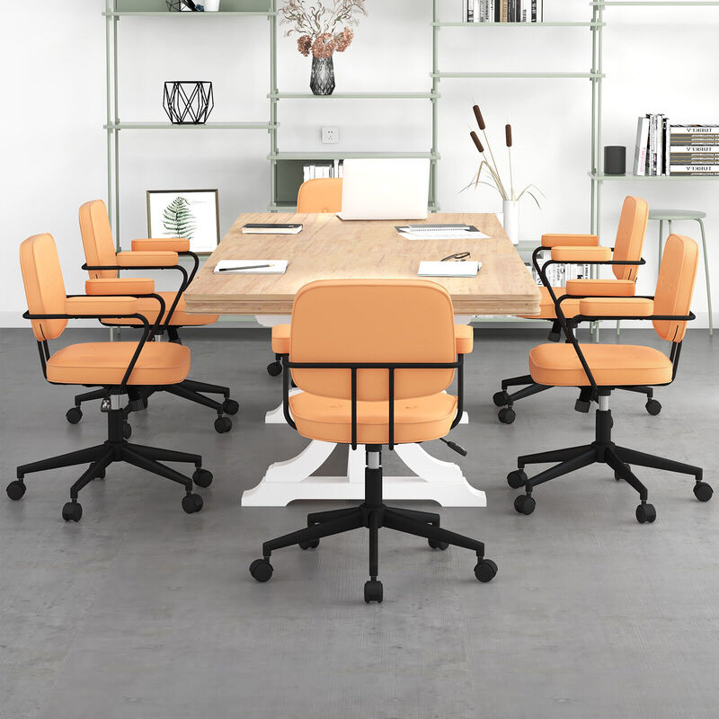 PU Leather Office Chair with Rocking Backrest and Ergonomic Armrest-Orange