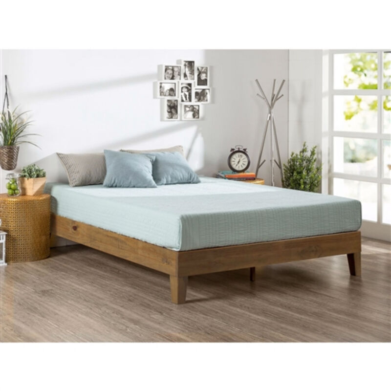 Solid Wood Platform Bed Frame in Pine Finish with Low Profile Design