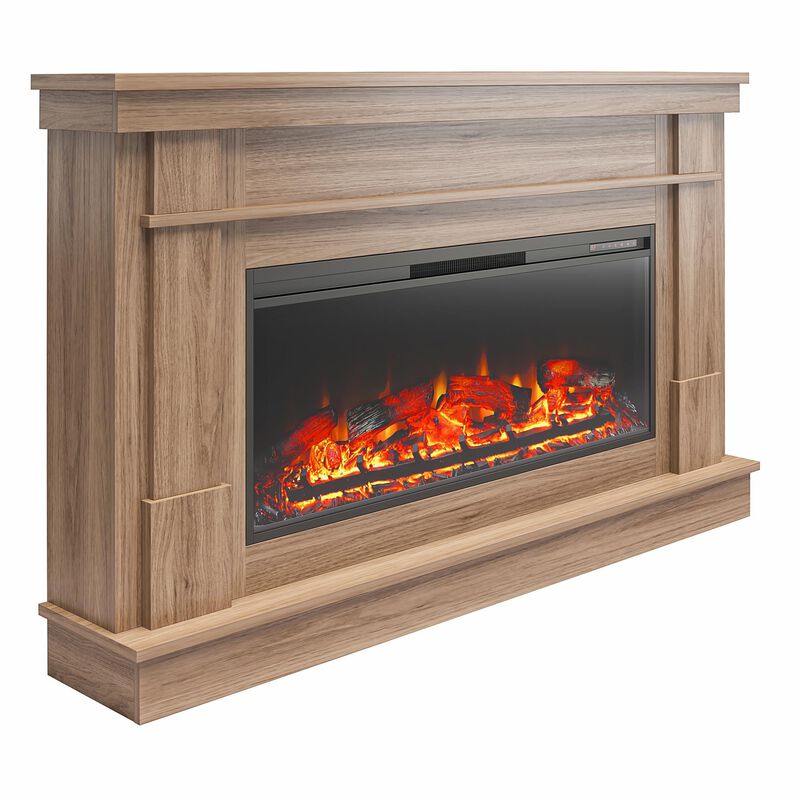 Ameriwood Home Elmcrest Wide Mantel with Linear Electric Fireplace, White