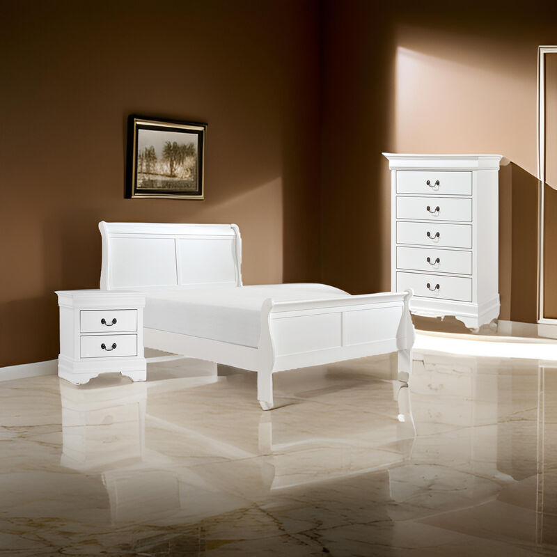 Fy Three Piece Full Size Bedroom Set, Modern Brass Metal Handles, Classic White - Benzara