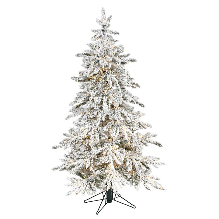 Hivvago 5 Feet Flocked Grand Northern Rocky Fir Artificial Christmas Tree with 650 Warm Micro (Multifunction with Remote Control) LED Lights, Instant Connect Technology and 386 Bendable Branches