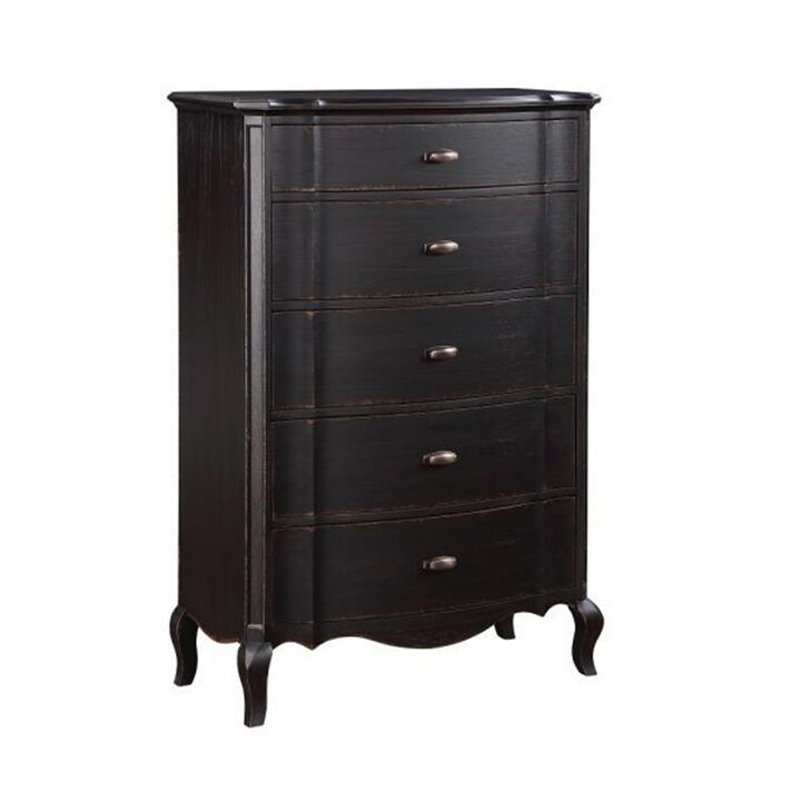 Benjara Cherry 38 Inch Tall Dresser Chest, 5 Drawer, Cabriole Legs Black Rubberwood