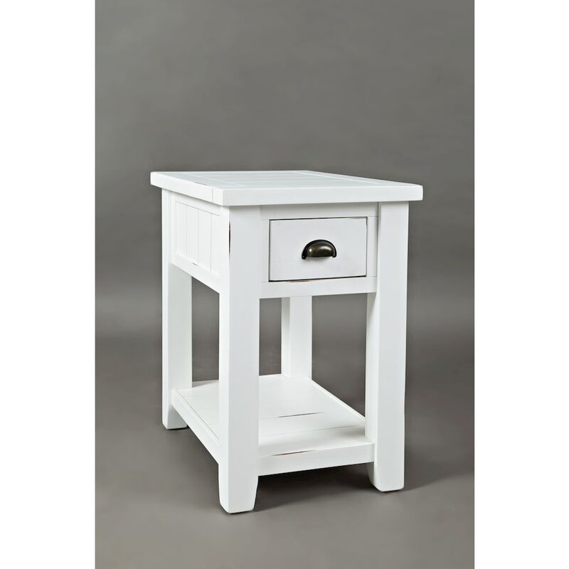 Jofran Artisan's Craft Farmhouse Solid Acacia Chairside End Table, 16''L x 24''W x 24''H, Weathered White,1744-7