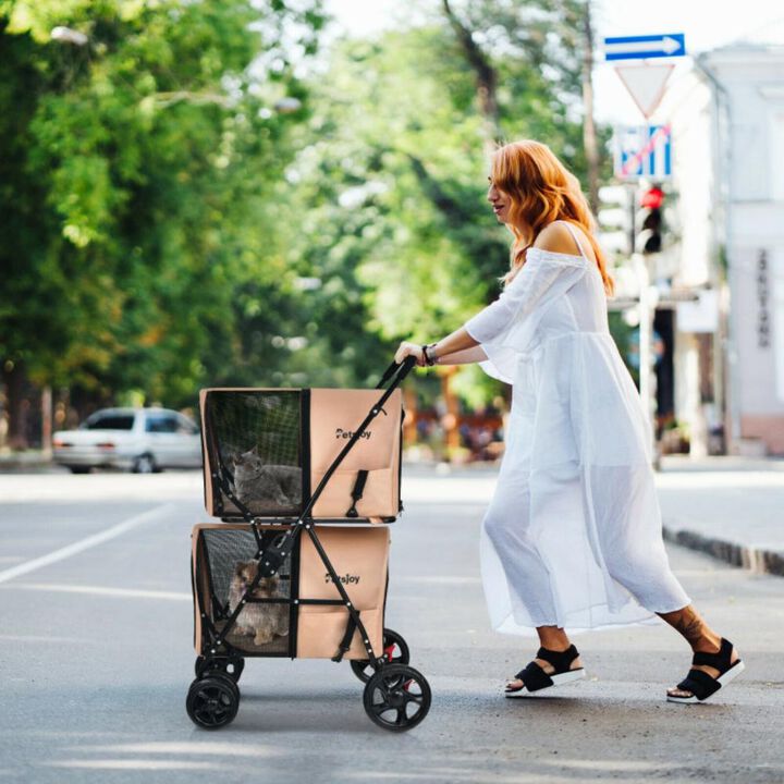 Hivvago 4-in-1 Double Pet Stroller with Detachable Carrier and Travel Carriage