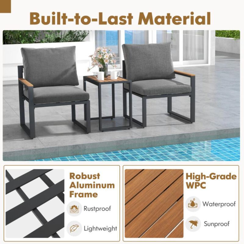 Hivvago 3 Pieces Aluminum Frame Weatherproof Outdoor Conversation Set with Soft Cushions