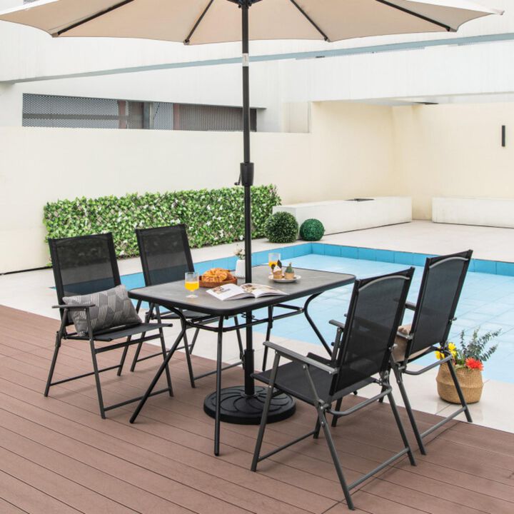 Hivvago 49 Inch Patio Rectangle Dining Table with Umbrella Hole-Gray