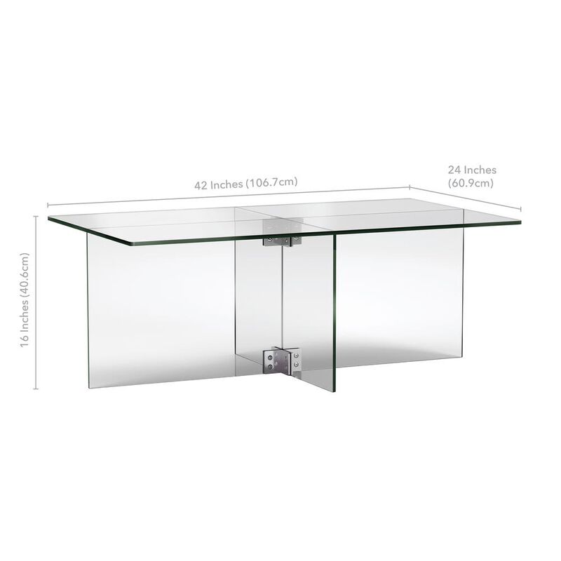 Hudson&Canal Gehry 24'' Wide Rectangular Coffee Table in Clear Glass