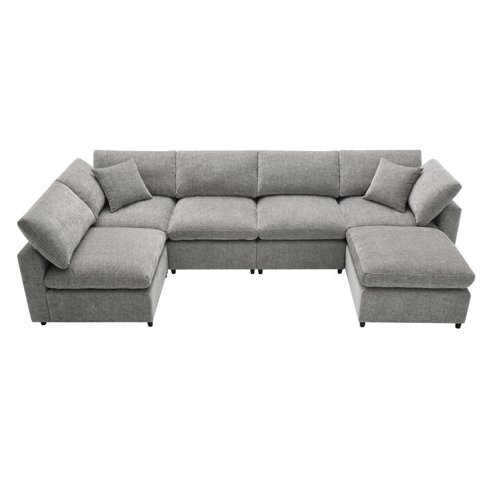 Merax 6 Seats Chenille Sofa Set with Ottoman