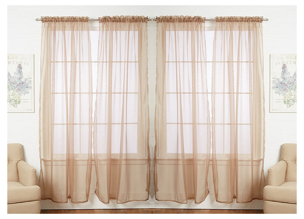 J&V TEXTILES Solid Sheer Window Curtain Panels- Set of 4
