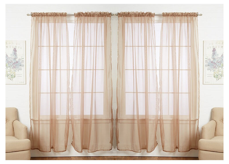 J&V TEXTILES Solid Sheer Window Curtain Panels- Set of 4