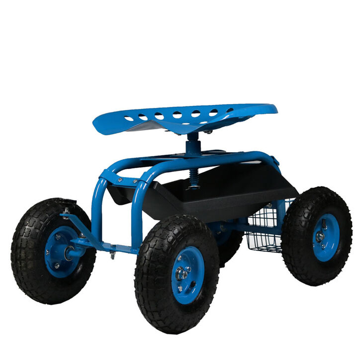 Sunnydaze Steel Rolling Garden Cart with Swivel Steering/Basket