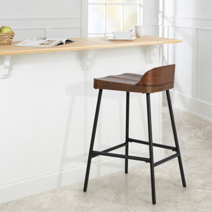 Hivvago Industrial 24.5 Inches Bar Stool with Backrest and Saddle Seat
