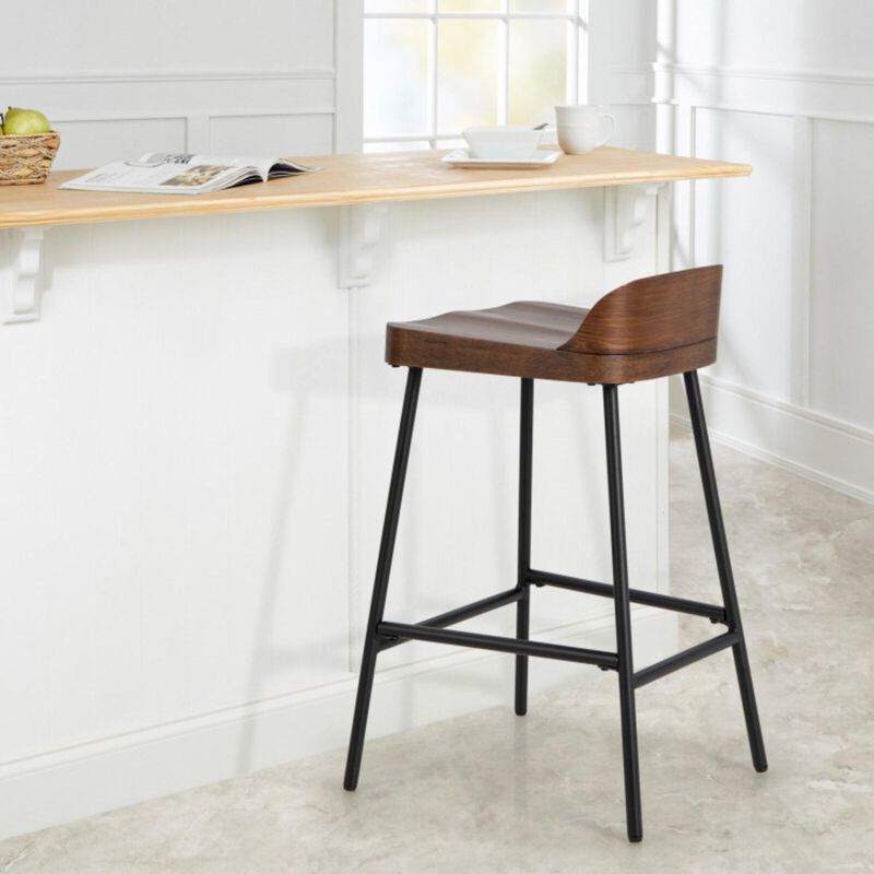 Hivvago Industrial 24.5 Inches Bar Stool with Backrest and Saddle Seat