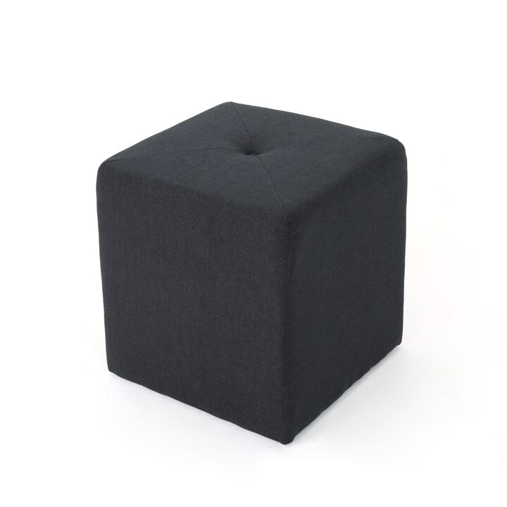 Liasa Footstool Ottoman, Charcoal Gray Fabric, Rubberwood, 17 Inch - Benzara