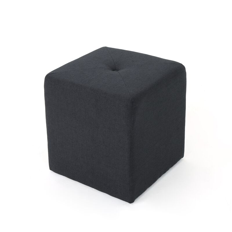 Liasa Footstool Ottoman, Charcoal Gray Fabric, Rubberwood, 17 Inch - Benzara
