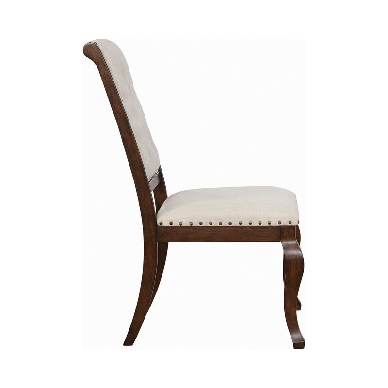 Doe 22 Inch Dining Chair, Set of 2, Soft Cream Fabric, Deep Button Tufting - Benzara