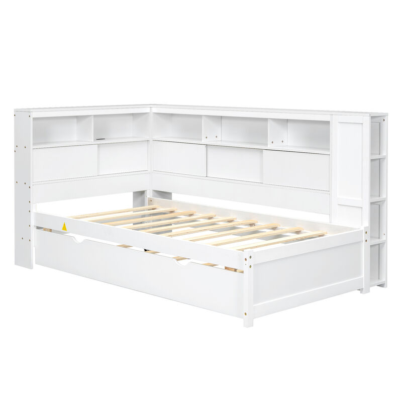 Merax Daybed with Storage Shelves, USB and Trundle