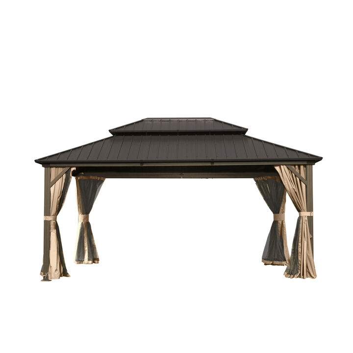 12' X 14' Hardtop Gazebo, Aluminum Metal Gazebo Withnized Steel Double Roof Canopy