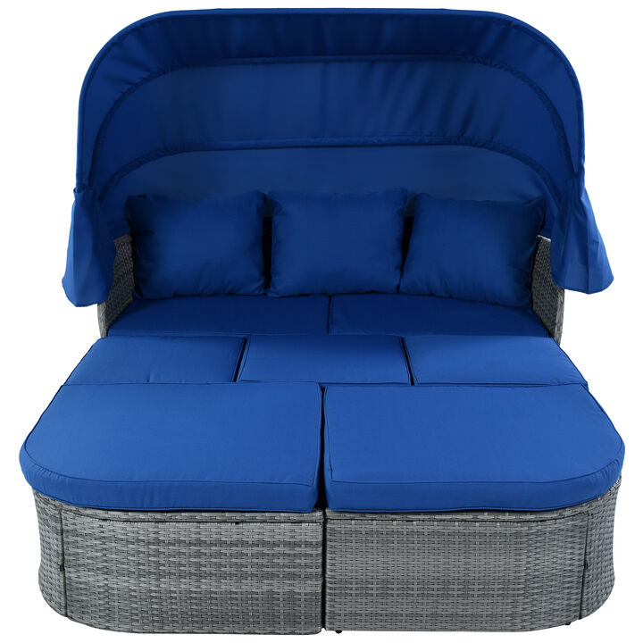 Merax Outdoor Patio Furniture Set Daybed Sunbed with Retractable Canopy Conversation Set Wicker Furniture