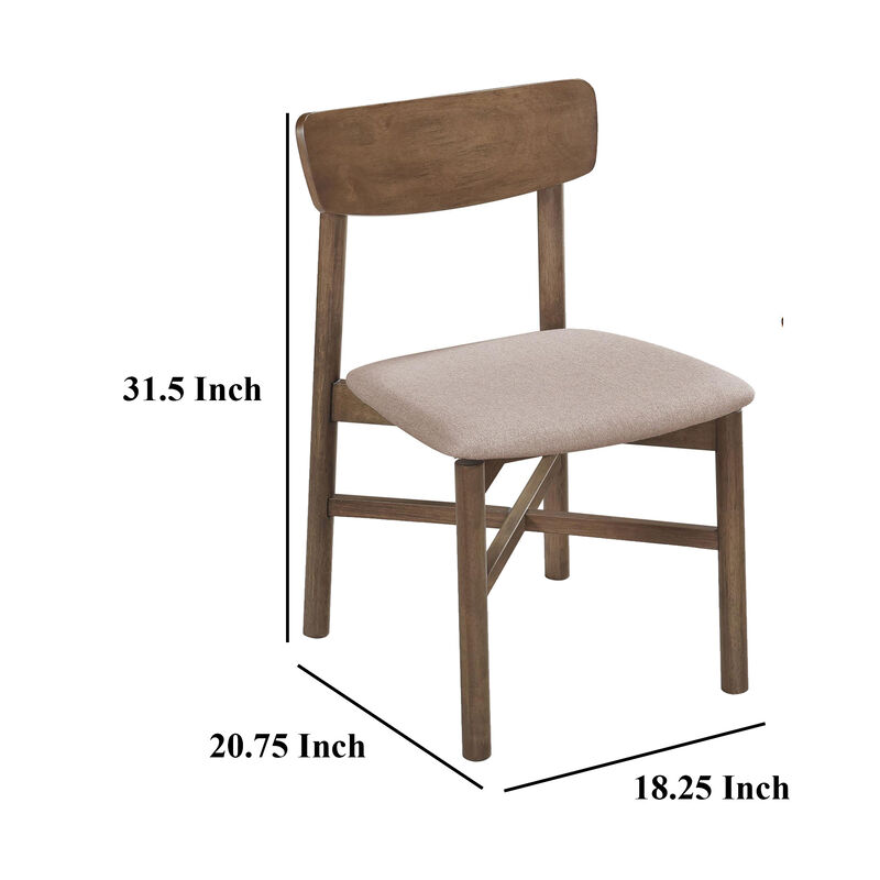 Rida Accent Dining Chair Set of 2, Gray Fabric, Dark Brown Hardwood - Benzara