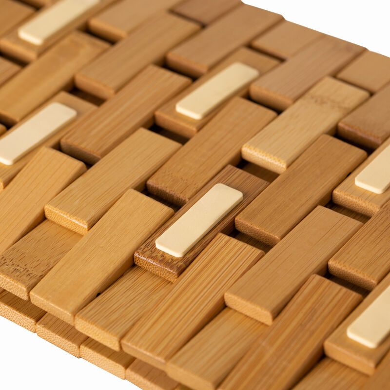 Foldable Bamboo Bath Mat Natural Anti-Slip Rug, Flooring Solution for Stylish Bathroom and Vanity Decor