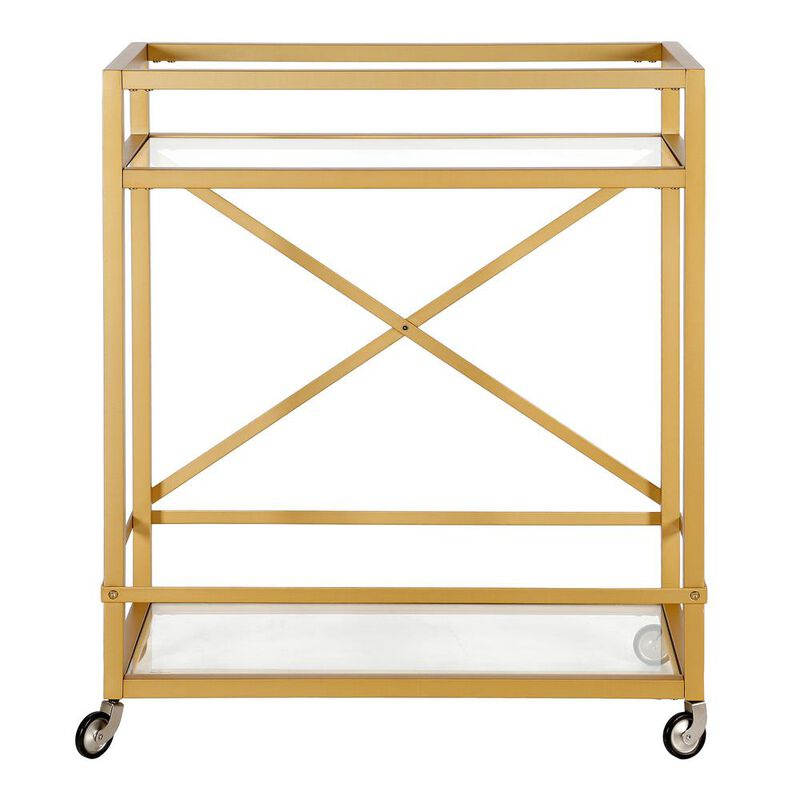 Hudson&Canal Wilson 30'' Wide Rectangular Bar Cart in Brass