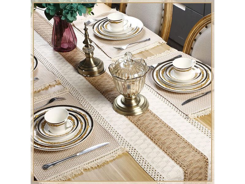 Tatuo Boho Macrame Table Runner Placemat and Coaster Set of 13