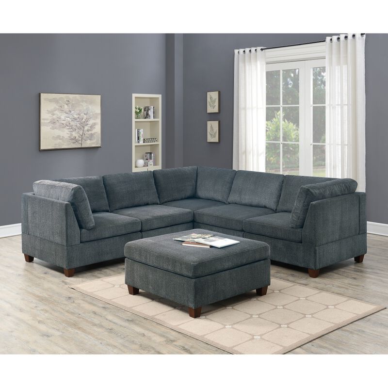 1 Piece Ottoman Only Grey Chenille Fabric Cocktail Ottoman Cushion Seat Living Room Furniture