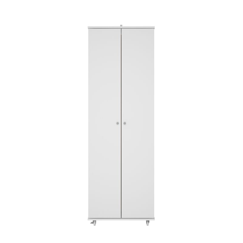 Tall Shoe Rack with Doors & Wheels, Entryway Shoe Cabinet with 8-Tier Shelf, Wood Shoe Storage Organizer for Entryway, White (23.6" W x 15.7" D x 70.9" H)