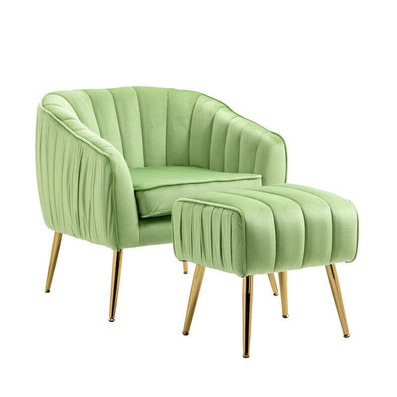 Velvet Accent Chair With Ottoman, Modern Tufted Barrel Chair Ottoman Set For Living Room