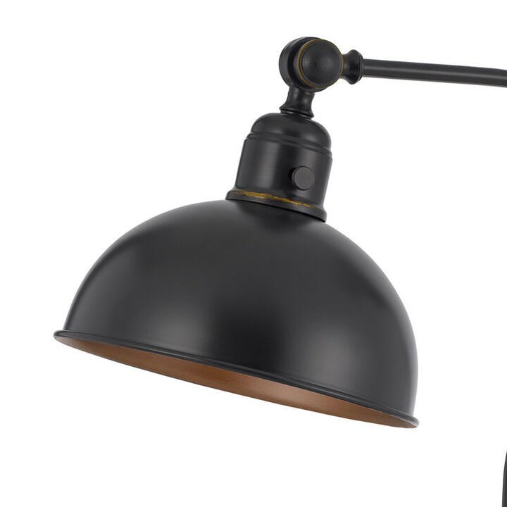 25 Inch Metal Curved Desk Lamp, Adjustable Shade, Bronze Black-Benzara