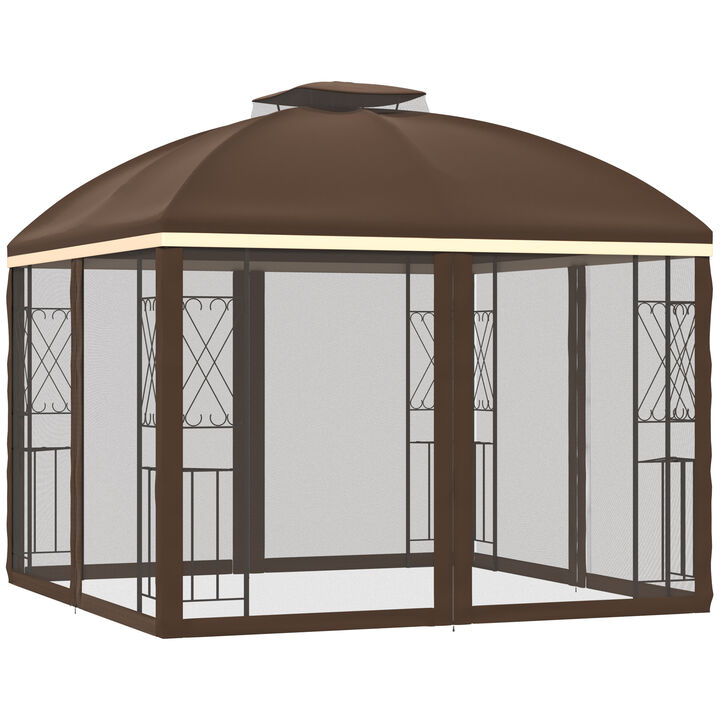 9.7' x 9.7' Patio Gazebo Double Roof Canopy Shelter with Removable Netting