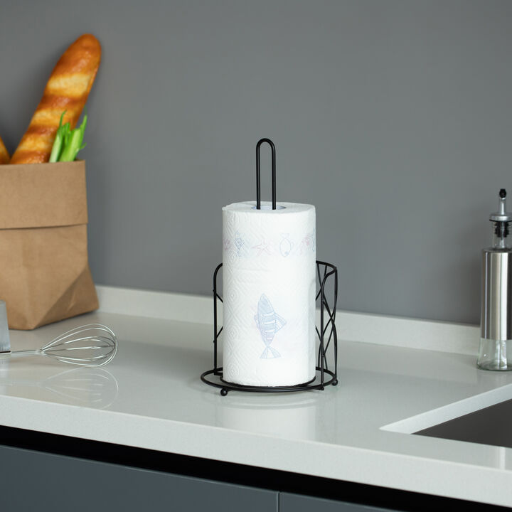 Freestanding Black Iron Towel Paper Holder Stand Roll Dispenser with Frame for Kitchen