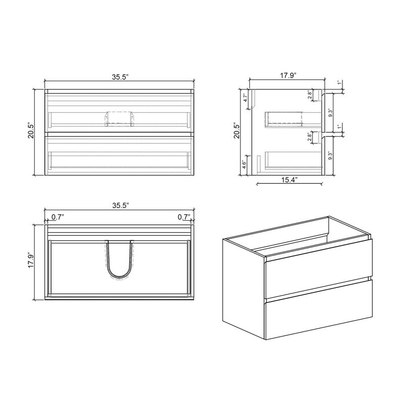 Gray Bathroom Vanity with Sink, Large Storage Wall Mounted