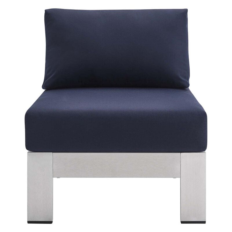 Modway EEI-4227-SLV-NAV Shore SunbrellaPatio Chair in Silver Navy 27.5 x 25 x 23.5