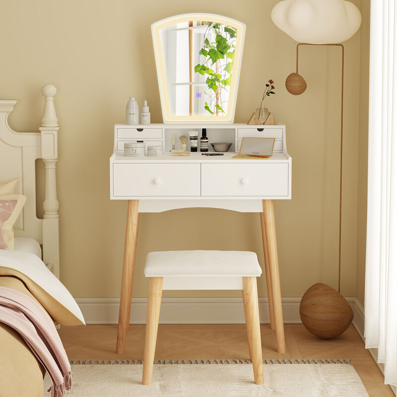 Vanity Desk Set with 3-Color Adjustable LED Lighted Mirror and Drawers