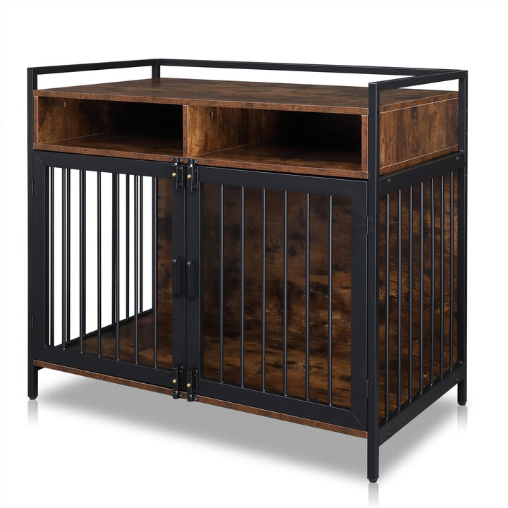 Metal Heavy Duty Dog Crate Furniture with Double Doors, Locks, and Anti-Chew Features