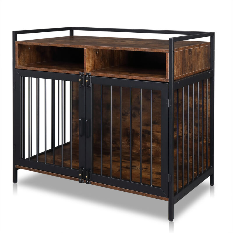 Metal Heavy Duty Dog Crate Furniture with Double Doors, Locks, and Anti-Chew Features