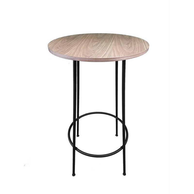 Neni 42 Inch Bar Table, Round Natural Brown Wood Top, Modern Black Metal - Benzara