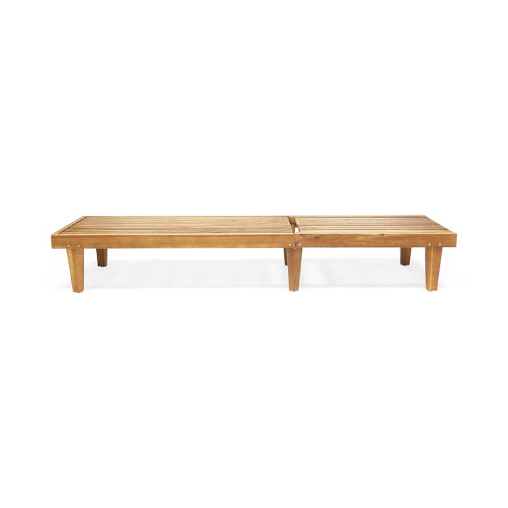 Pina Outdoor Chaise Lounger, 79 Inch, Slatted Acacia Wood, Brown - Benzara