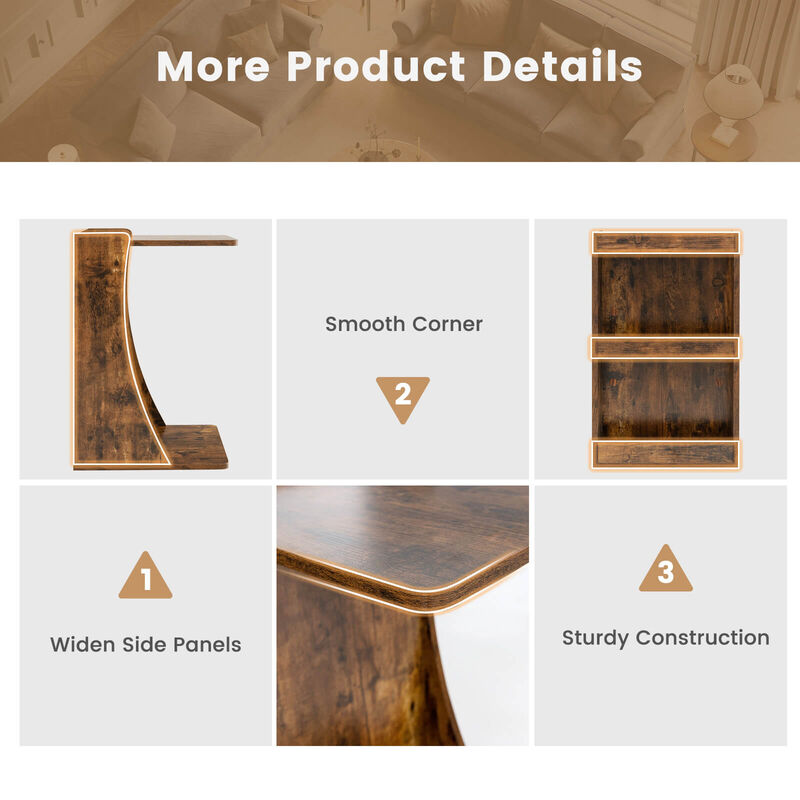 C-shaped Rolling End Side with Back Storage Shelves beside Sofa