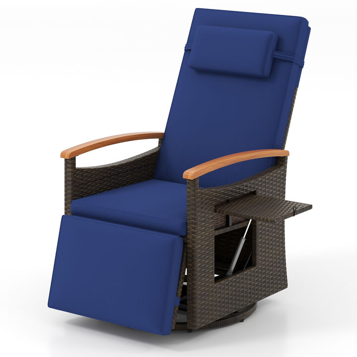 Patio Rattan 360° Swivel Recliner Chair with Adjustable Backrest and Footrest