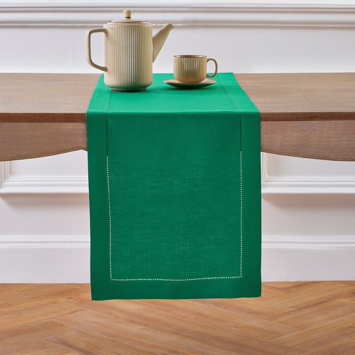 Solino Home 100% Pure Linen Table Runner | Classic Hemstitch for Thanksgiving, Christmas