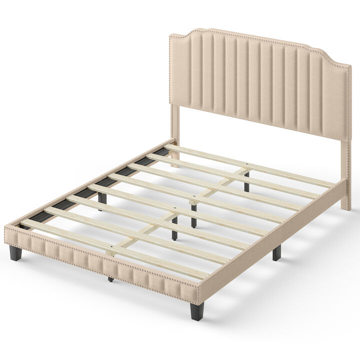 Heavy Duty Upholstered Bed Frame with Rivet Headboard