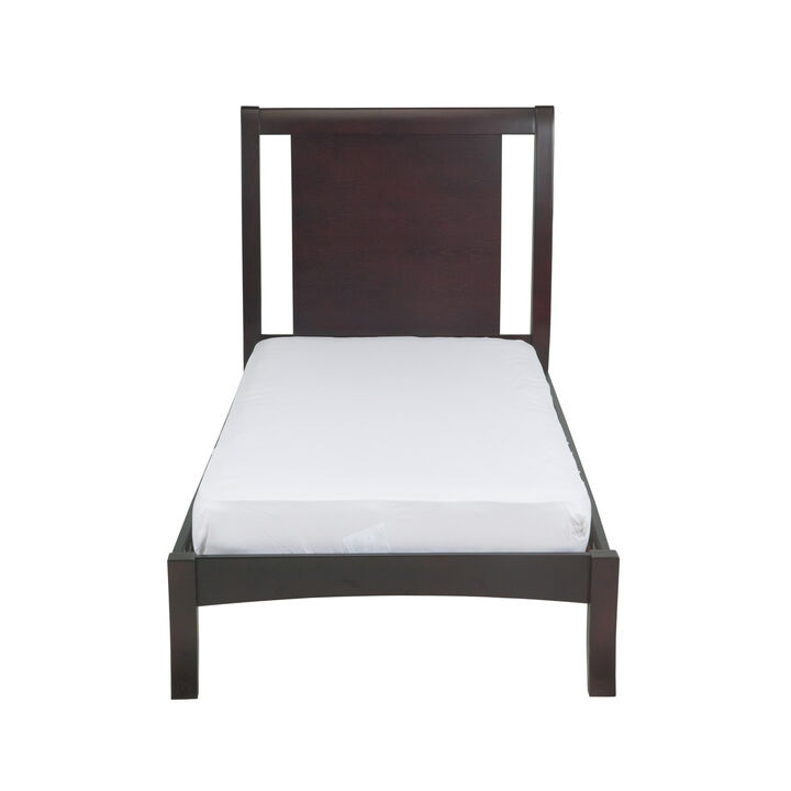 Fang King Size Bed, Sleigh Panel Headboard, Espresso Brown Mahogany Wood - Benzara