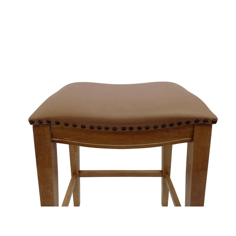 Carolina Living Sawyer 30 Saddle Barstool - Set of 2 - Natural Oak - Saddle Brown Upholstery